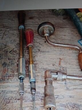 Vintage Hand Tools Set with Red Wood Handle